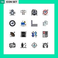 Pack of 16 Modern Flat Color Filled Lines Signs and Symbols for Web Print Media such as heart wireless account wifi profile Editable Creative Vector Design Elements