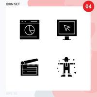 4 Thematic Vector Solid Glyphs and Editable Symbols of commerce action rate internet clapboard Editable Vector Design Elements
