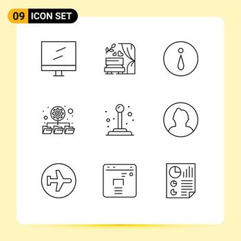 Modern Set of 9 Outlines Pictograph of man switch info joystick network Editable Vector Design Elements