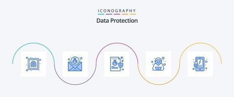 paquete de iconos azul 5 de protección de datos que incluye candado. hacker mensaje. confirmar. seguridad vector