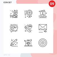 Stock Vector Icon Pack of 9 Line Signs and Symbols for taxi phone phone call kid sale discount Editable Vector Design Elements