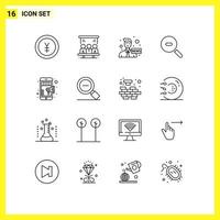 Pack of 16 Modern Outlines Signs and Symbols for Web Print Media such as shopping online anchor zoom search Editable Vector Design Elements