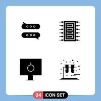 Pack of 4 Modern Solid Glyphs Signs and Symbols for Web Print Media such as bubble lock chatting chip password Editable Vector Design Elements