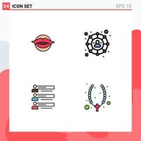 Editable Vector Line Pack of 4 Simple Filledline Flat Colors of lips graphs face social profile Editable Vector Design Elements