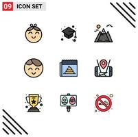 9 User Interface Filledline Flat Color Pack of modern Signs and Symbols of news hoax mountain fake child Editable Vector Design Elements