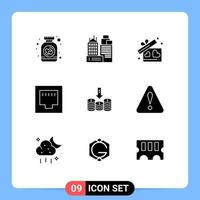 9 Solid Glyph concept for Websites Mobile and Apps money coins gift port cable Editable Vector Design Elements