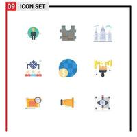 Set of 9 Vector Flat Colors on Grid for money finance building management human Editable Vector Design Elements
