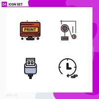 User Interface Pack of 4 Basic Filledline Flat Colors of computer sheet cable print physics connector Editable Vector Design Elements