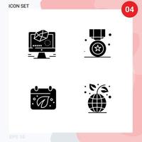 4 Solid Glyph concept for Websites Mobile and Apps animation earth drawing prize leaf Editable Vector Design Elements