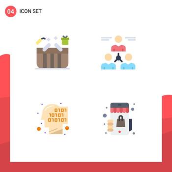 paquete de 4 signos y símbolos de iconos planos modernos para medios de impresión web, como elementos de diseño de vectores editables de código de usuario de caja de cesta de hombre