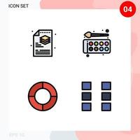 4 Thematic Vector Filledline Flat Colors and Editable Symbols of creative chart layers drawing pie Editable Vector Design Elements