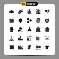 Modern Set of 25 Solid Glyphs Pictograph of internet heart lollipop gear confectionery office Editable Vector Design Elements