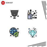 Group of 4 Filledline Flat Colors Signs and Symbols for camera ecology iot spa green Editable Vector Design Elements
