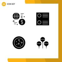 Set of 4 Commercial Solid Glyphs pack for currency bloon money radio button holiday Editable Vector Design Elements