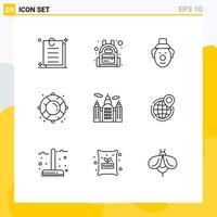 Stock Vector Icon Pack of 9 Line Signs and Symbols for business house circus canada rescue Editable Vector Design Elements