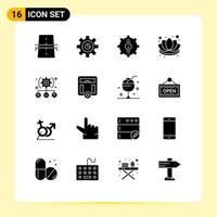 Mobile Interface Solid Glyph Set of 16 Pictograms of lotus decorations setting chinese service Editable Vector Design Elements