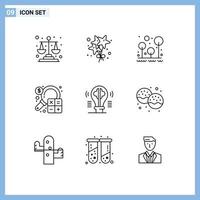 Pictogram Set of 9 Simple Outlines of brain finance forest business accounting Editable Vector Design Elements