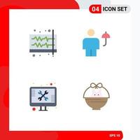 Pack of 4 creative Flat Icons of audio umbrella volume body screen Editable Vector Design Elements