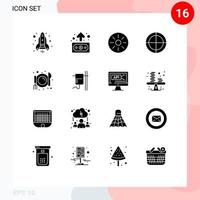 Set of 16 Vector Solid Glyphs on Grid for food cafe food target crosshair Editable Vector Design Elements