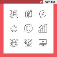 Universal Icon Symbols Group of 9 Modern Outlines of multimedia rotate talk reload power Editable Vector Design Elements