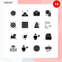 16 Thematic Vector Solid Glyphs and Editable Symbols of coding web letter waste management Editable Vector Design Elements