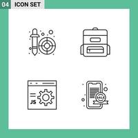 Stock Vector Icon Pack of 4 Line Signs and Symbols for color picker develop pipette schoolbag programming Editable Vector Design Elements