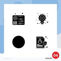 4 Universal Solid Glyph Signs Symbols of audio bug play bulb folder Editable Vector Design Elements