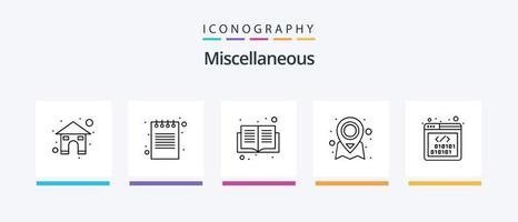 Miscellaneous Line 5 Icon Pack Including book. apps. graph. analytics. Creative Icons Design vector