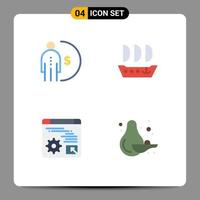 Set of 4 Vector Flat Icons on Grid for business digital management sailfish economy Editable Vector Design Elements