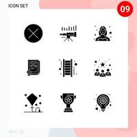 Set of 9 Commercial Solid Glyphs pack for degree profile forecasting female avatar Editable Vector Design Elements