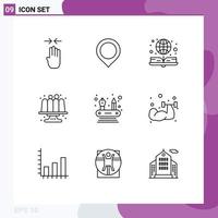 Outline Pack of 9 Universal Symbols of competencies cakes book cake baked Editable Vector Design Elements