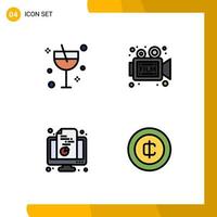 Pictogram Set of 4 Simple Filledline Flat Colors of alcohol chart summer video monitor Editable Vector Design Elements