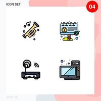 Filledline Flat Color Pack of 4 Universal Symbols of accessories device noise billboard router Editable Vector Design Elements