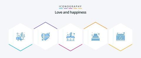 Love 25 Blue icon pack including event. candle. box. wedding. cake vector