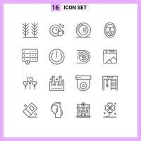Modern Set of 16 Outlines and symbols such as multimedia data food cancel porthole Editable Vector Design Elements