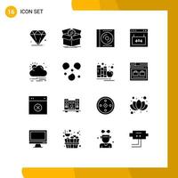 Editable Vector Line Pack of 16 Simple Solid Glyphs of seo interface blu ray error disc Editable Vector Design Elements