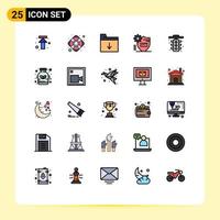 Group of 25 Modern Filled line Flat Colors Set for traffic city folder security protection Editable Vector Design Elements
