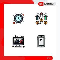 Pack of 4 Modern Filledline Flat Colors Signs and Symbols for Web Print Media such as clock analysis watch growth data management Editable Vector Design Elements