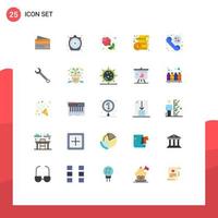 Pictogram Set of 25 Simple Flat Colors of finance rose chrono red timer Editable Vector Design Elements