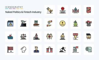 Paquete de iconos de estilo lleno de línea de 25 políticas desnudas y industria fintech vector