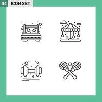 Editable Vector Line Pack of 4 Simple Filledline Flat Colors of bed dumbbell rest city weight Editable Vector Design Elements