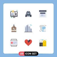 Modern Set of 9 Flat Colors and symbols such as building over protection label user Editable Vector Design Elements