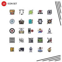 Group of 25 Filled line Flat Colors Signs and Symbols for setting server flu management virus Editable Vector Design Elements
