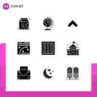 Universal Icon Symbols Group of 9 Modern Solid Glyphs of jail hosting arrow window web Editable Vector Design Elements