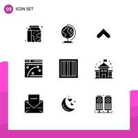 Universal Icon Symbols Group of 9 Modern Solid Glyphs of jail hosting arrow window web Editable Vector Design Elements