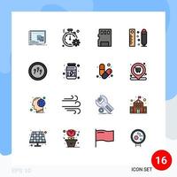 16 Universal Flat Color Filled Line Signs Symbols of ruler measuring quick drawing memory card Editable Creative Vector Design Elements