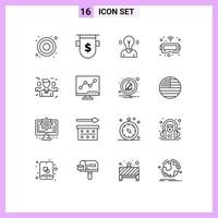 Modern Set of 16 Outlines Pictograph of friends vr bulb goggles light Editable Vector Design Elements