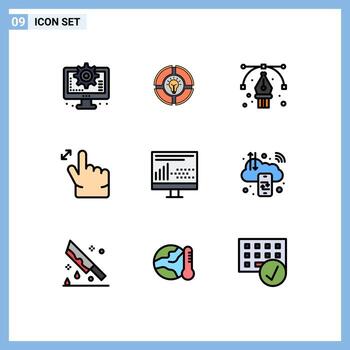 9 signos de color plano de línea de relleno universal símbolos de diseño idea de zoom ruta de mano elementos de diseño vectorial editables vector