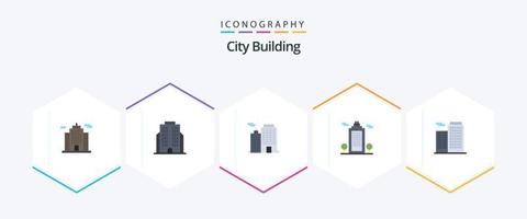 Paquete de 25 iconos planos de construcción de la ciudad que incluye . edificio. corporación. departamento. ecológico vector