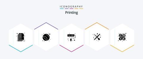 Printing 25 Glyph icon pack including cmyk. tool. printing. paint. roller vector